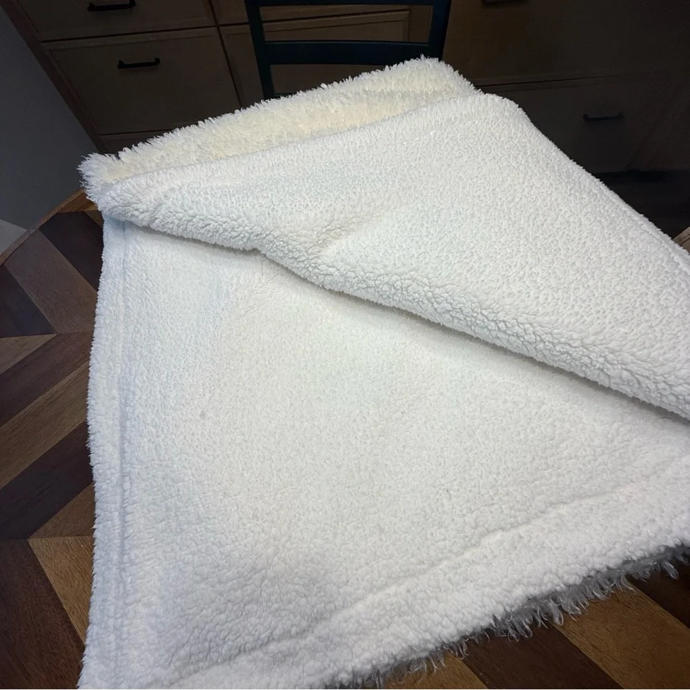 Pottery Barn Cream Cozy Teddy Faux Fur Throw Blanket